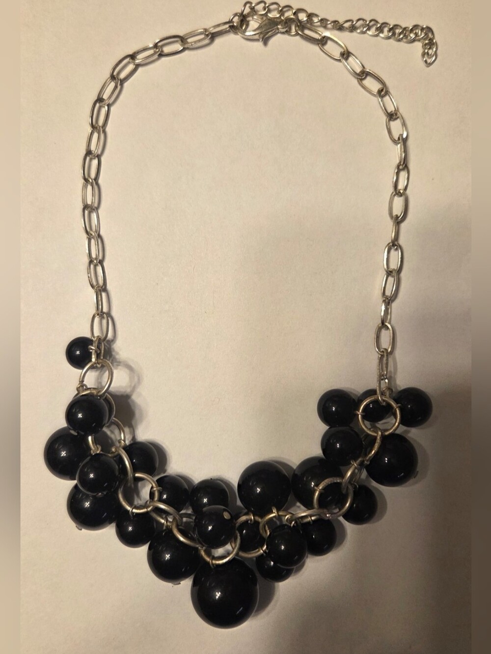 Silver Chain Black Bead Statement Necklace